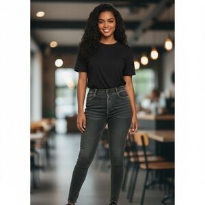 Hue Black Denim Faded Stretchy Skinny Jeans, Rear Pockets 👖🖤🩶